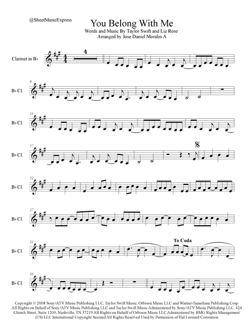 You Belong With Me (Arr. Jose Daniel Morales A.) - Taylor Swift (Clarinet Solo)