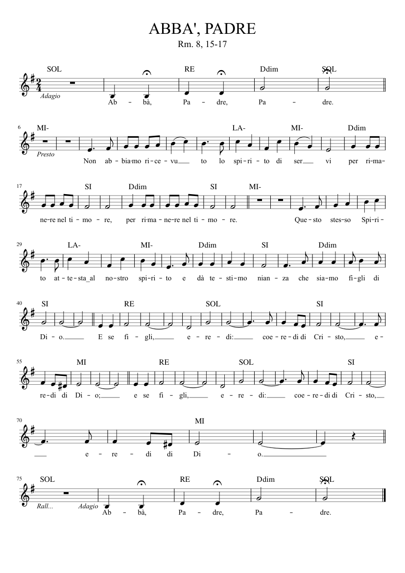 Abbà, Padre Sheet music for Piano (Solo) 