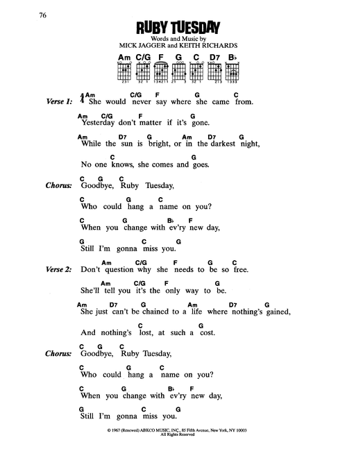 Ruby Tuesday - The Rolling Stones (Guitar Chords-Lyrics)