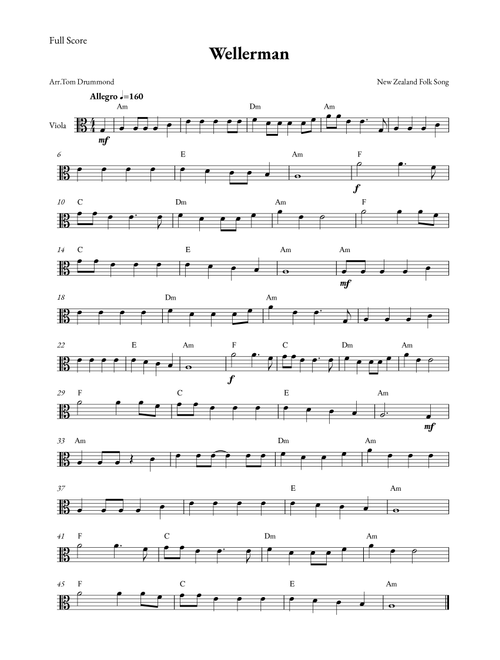 Wellerman (Arr. Tom Drummond) - New Zealand Folk Song (Viola Solo)