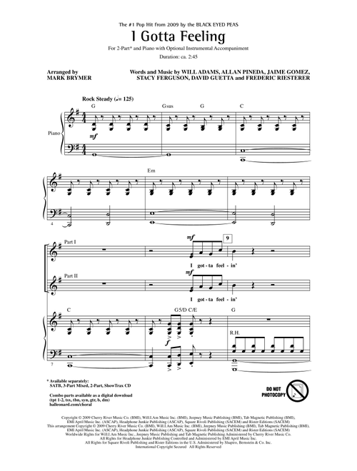 I Gotta Feeling (arr. Mark Brymer) - The Black Eyed Peas (Choral, 2-Part)
