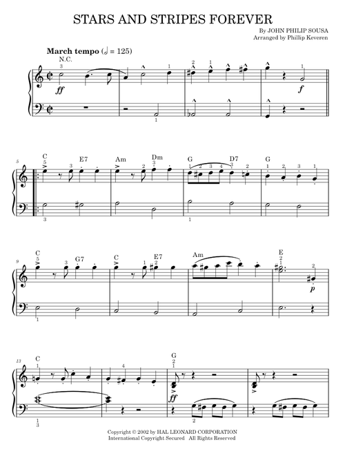 Stars and stripes forever - John Philip Sousa (Easy Piano)