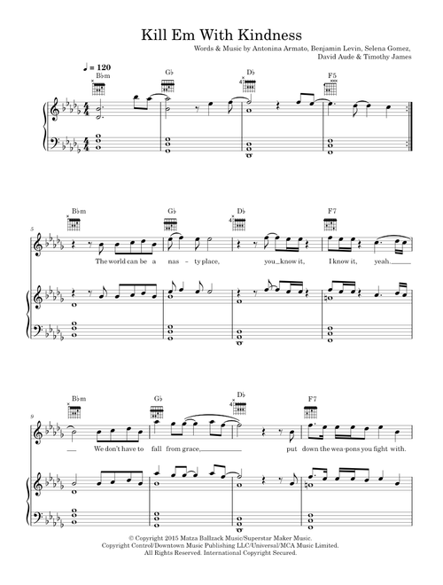 Kill em with kindness - Selena Gomez (Piano-Vocal-Guitar (Piano Accompaniment))
