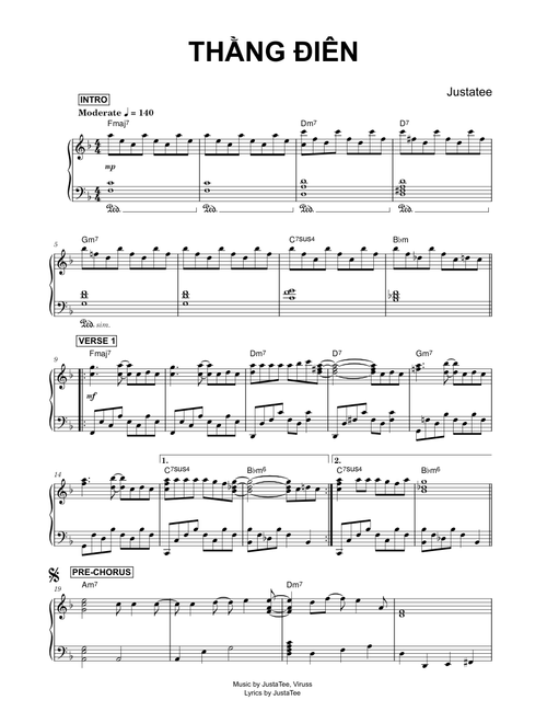Thằng điên - Justatee (Piano)