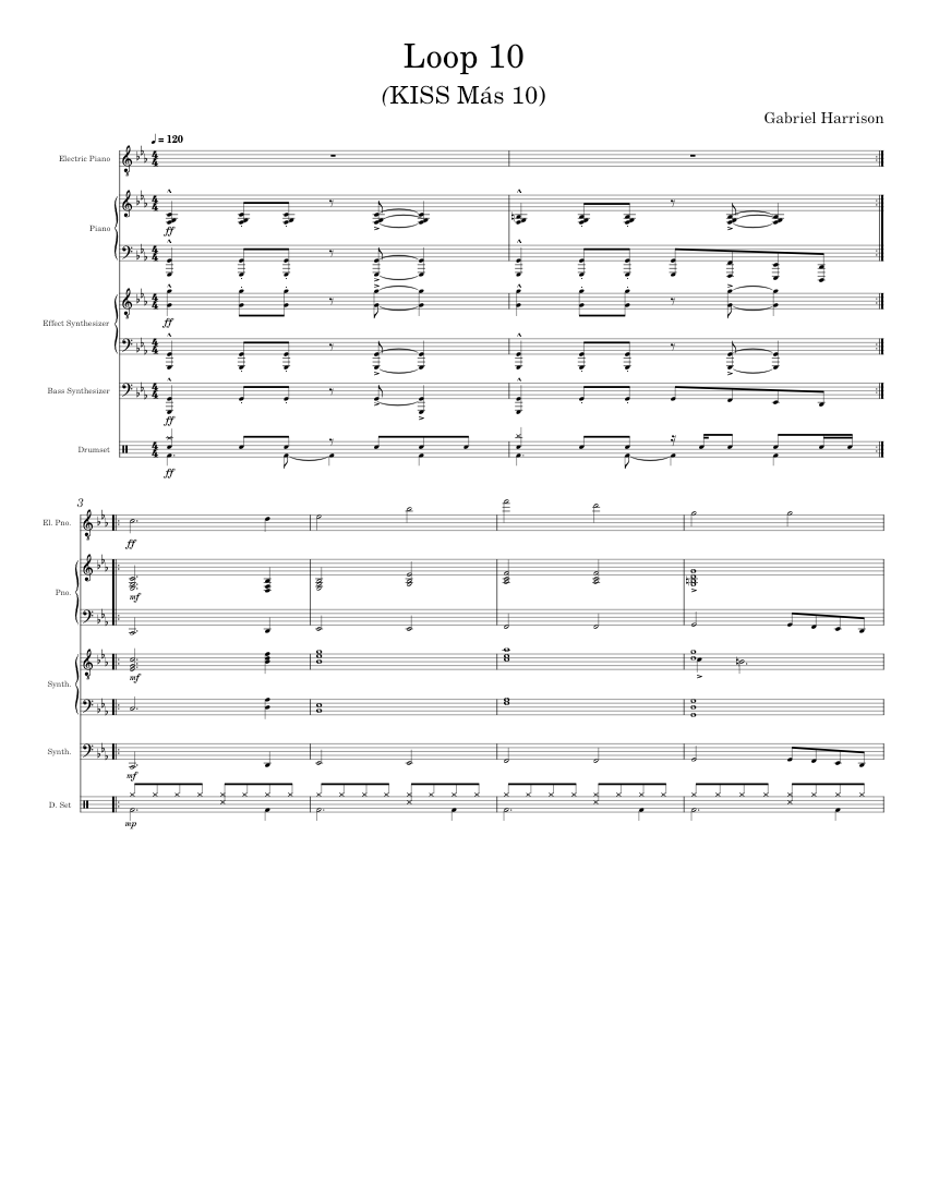 Loop 10 Sheet music for Piano, Bass guitar, Drum group, Synthesizer ...