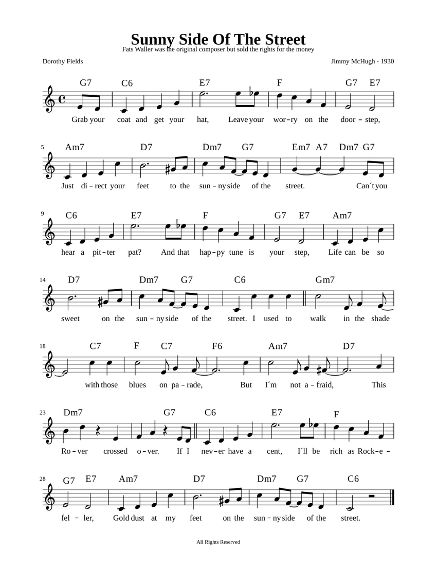 Sunny Side Of The Street Sheet music for Piano (Solo)