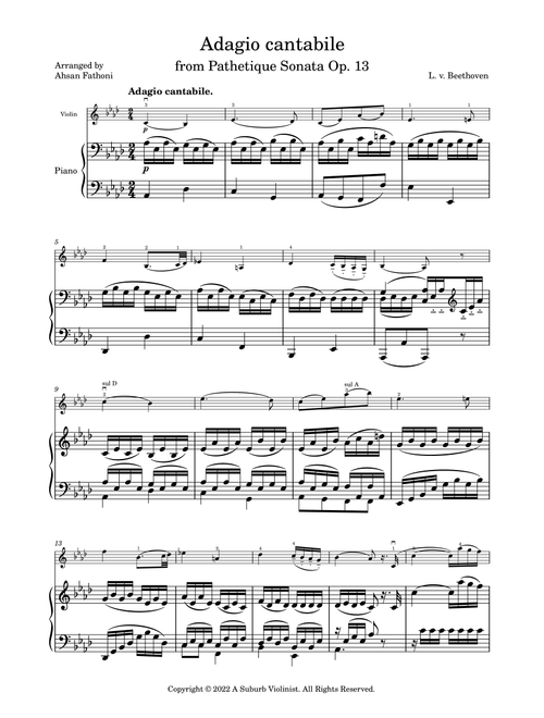Adagio cantabile, 2nd Movement from 'Pathetique' Sonata Op. 13 for Violin and Piano (Arr. Ahsan Fathoni) - Ludwig van Beethoven (Violin and Piano)