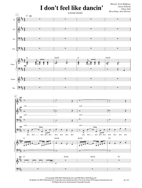 I Don't Feel Like Dancin' (Arr. Jetse Bremer) - Scissor Sisters (Choral, TTBB)