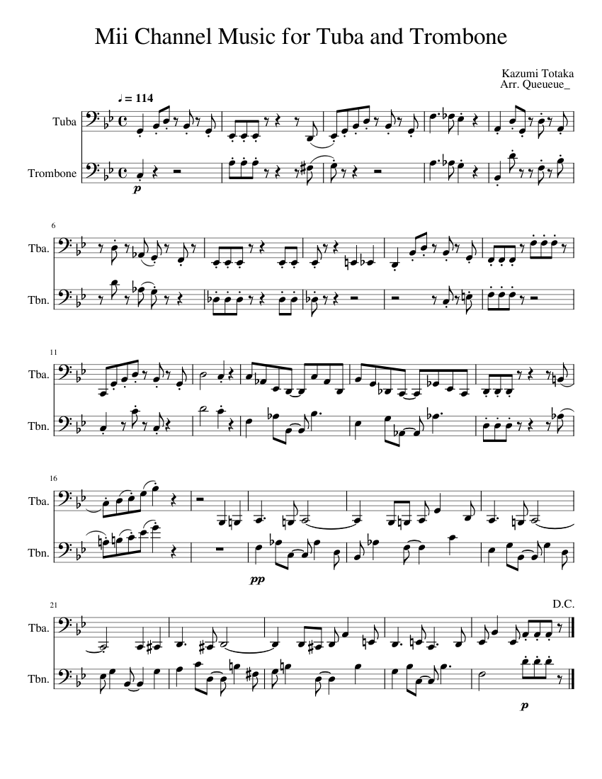 Mii Channel Music for Tuba and Trombone Sheet Music for Trombone, Tuba ...