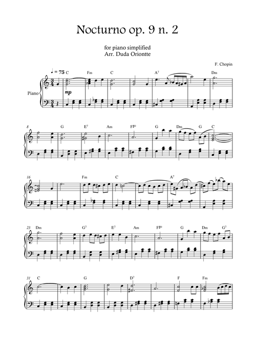 Nocturno op. 9 no. 2 (piano - SIMPLIFIED - with chords) CHOPIN (Arr. Duda Oriontte) - F. Chopin (Piano Solo)