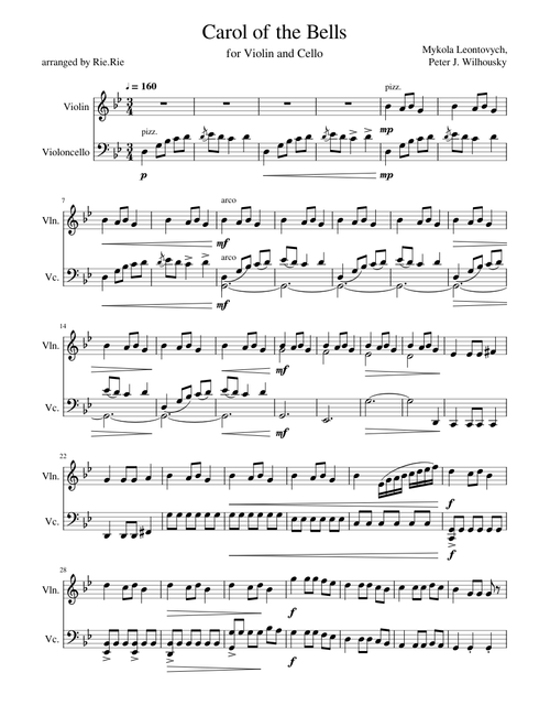 Carol of the Bells for Violin and Cello