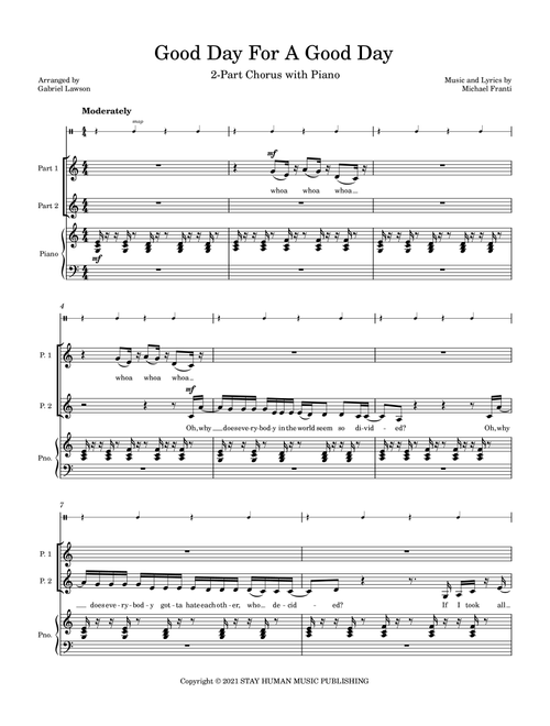 Good Day For A Good Day (Arr. Gabriel Lawson) - Michael Franti & Spearhead (Choral, 2-Part)