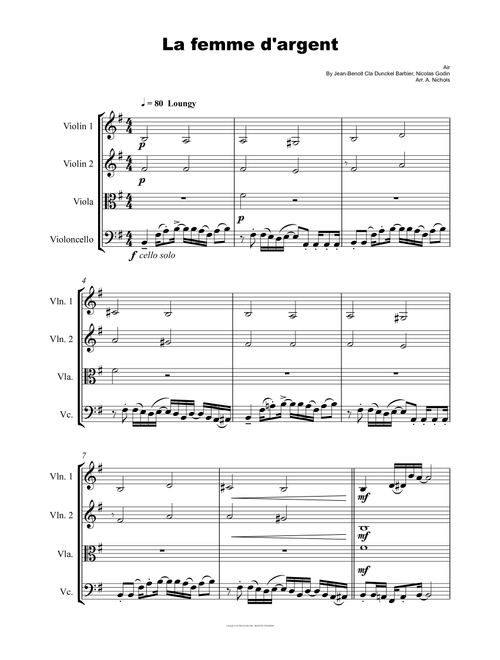 La Femme D'argent (Arr. A. Nichols) - Air (String Quartet)
