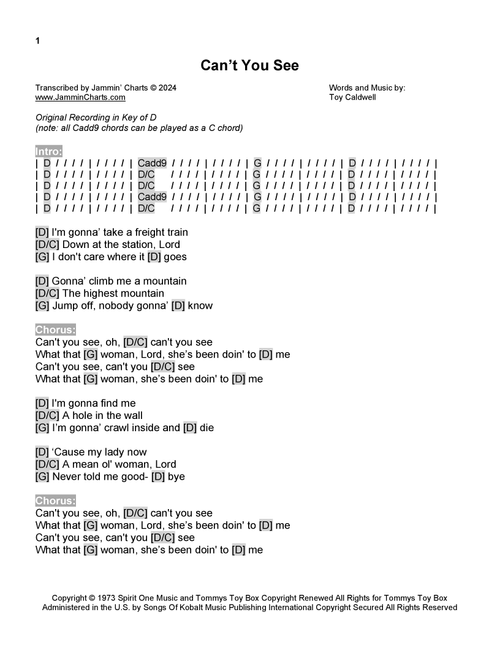 Can't You See (Arr. Jammin' Charts) - Marshall Tucker Band (Guitar Chords-Lyrics)