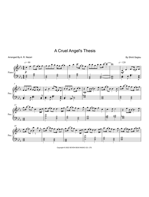 A Cruel Angel's Thesis (Arr. A. R. Nazari) - Shiro Sagisu (Piano Solo)