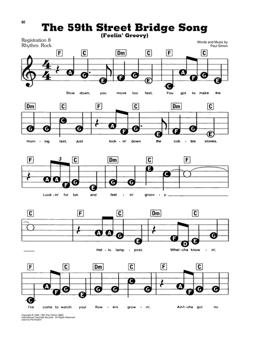 The 59th Street Bridge Song (Feelin' Groovy) - Simon & Garfunkel (E-Z Play Today)