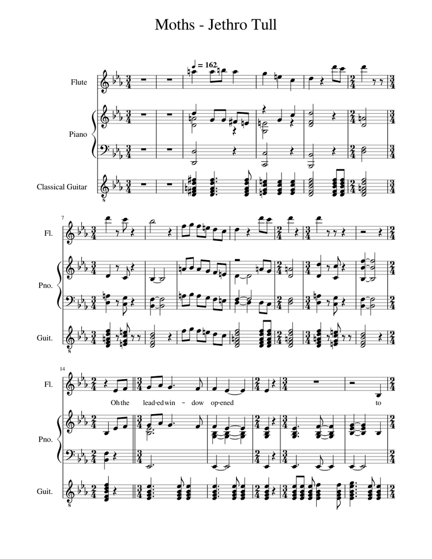 Moths Jethro Tull Sheet music for Piano, Flute, Guitar (Mixed Ensemble)