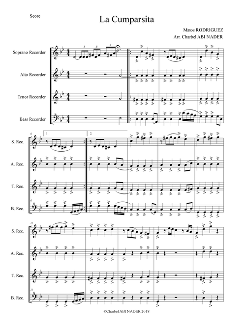 La Cumparsita (Arr. Charbel ABI NADER) - Matos Rodriguez (Recorder Ensemble)