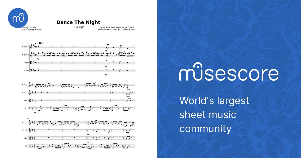 Dance The Night - Dua Lipa (Quartet) Sheet Music for Violin, Viola