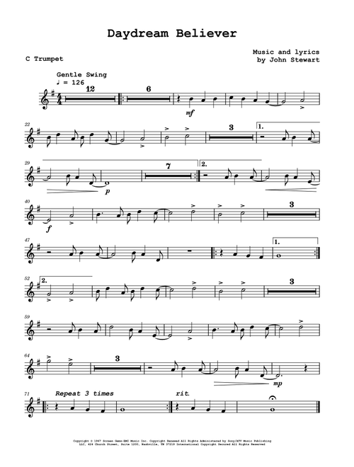 Daydream Believer (Arr. David Lartey) - The Monkees (Trumpet Solo)