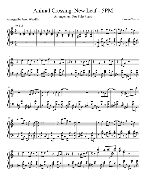 Animal Crossing: New Leaf - 5PM (Piano Arrangement)
