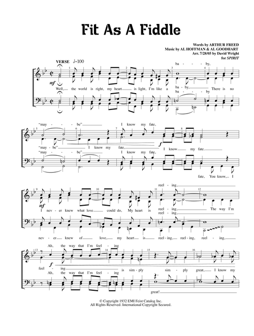 Fit As A Fiddle (Arr. David Wright) - Al Goodhart, Al Hoffman, Arthur Freed (Small Ensemble)