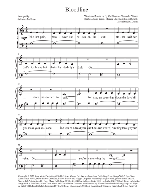 Bloodline (Arr. Salvatore Mallimo) - Alex Warren With Jelly Roll (Easy Piano)