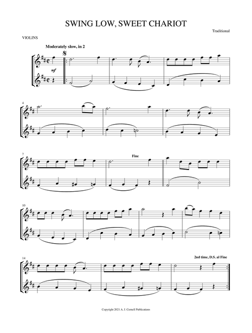Swing Low, Sweet Chariot (Arr. Mark Phillips) - Traditional (Violin Duet)