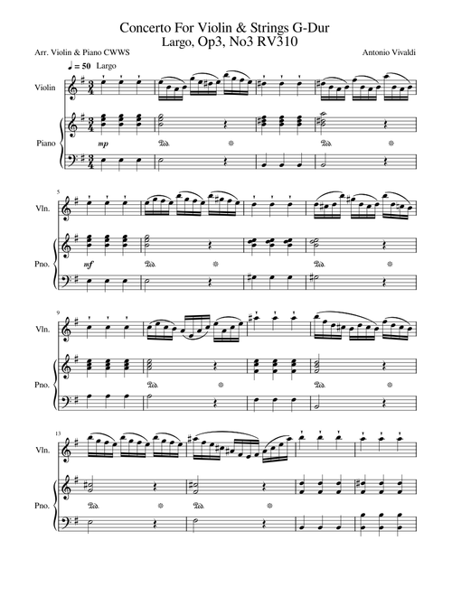 Largo, Concerto For Violin & Strings G-Dur, Op3, No 3, RV310 - Antonio Vivaldi
