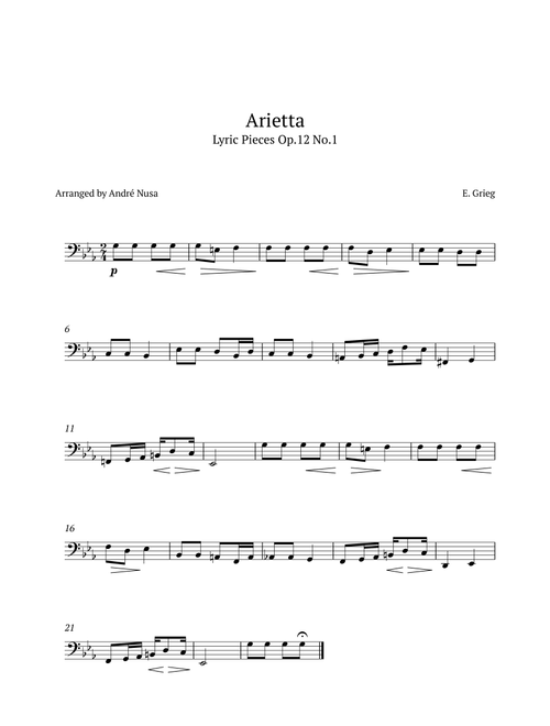 Arietta from Lyric Pieces Op.12 No.1 (Arr. André Nusa) - E Grieg (Tuba Solo)