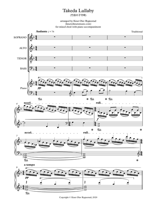Takeda Lullaby (竹田の子守唄) (Arr. Knut Olav Rygnestad) - Traditional (Choral, SATB)