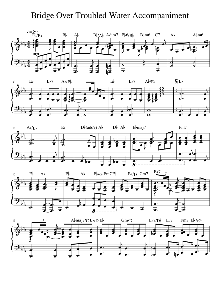 Amarillento Llevando futuro Bridge Over Troubled Water Accompaniment (Just like the song) Sheet music  for Piano (Solo) | Musescore.com