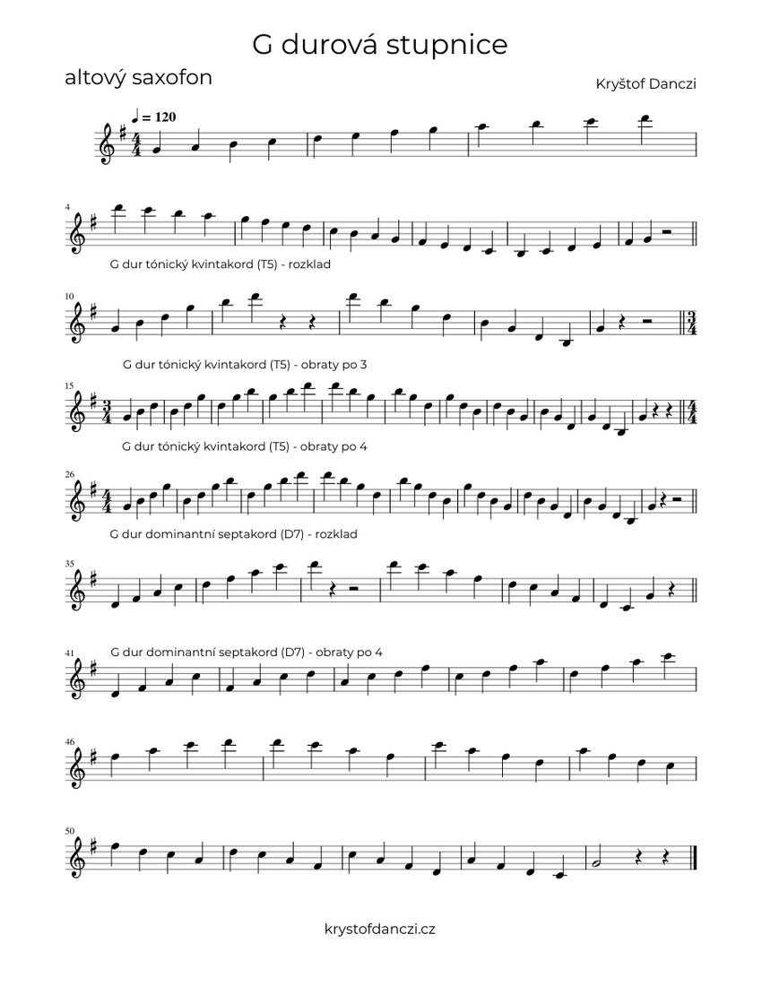 G durová stupnice altový saxofon / G major scale alto sax Sheet music for Saxophone alto