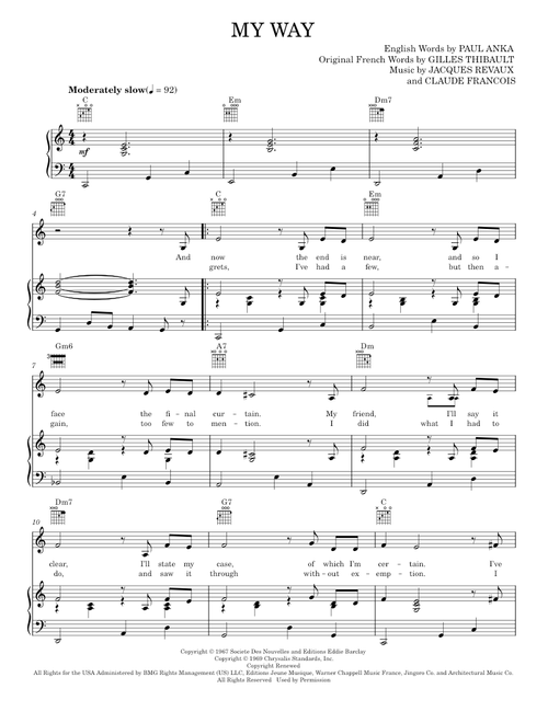 My Way - Elvis Presley, Frank Sinatra, Paul Anka (Piano-Vocal-Guitar)