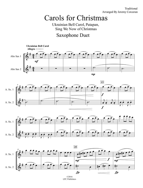 Carols for Christmas A Medley for Two Saxophones (Arr. Jeremy Corcoran) - Traditional (Alto Saxophone Duet)