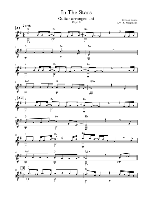 In The Stars – Benson Boone - arrangement for guitar