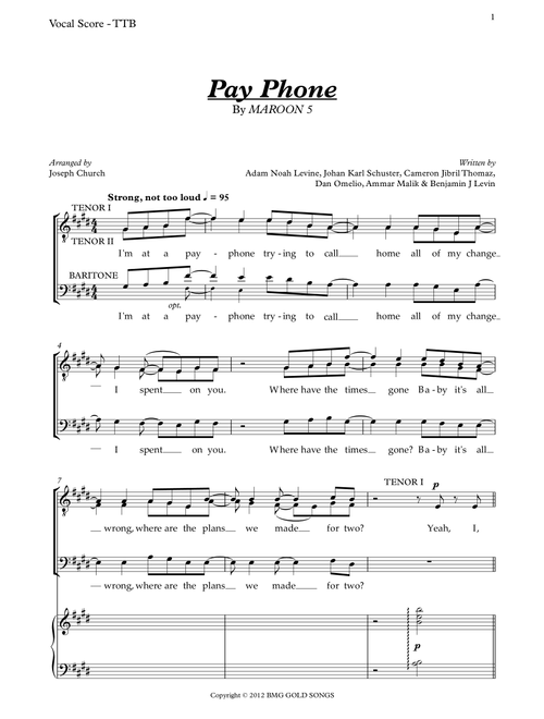 Pay Phone (Arr. Joseph Church) - Maroon 5 (Choral, TB)
