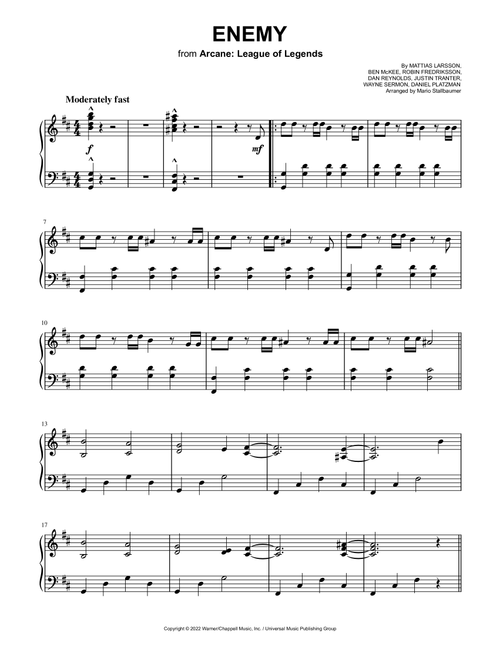 Enemy (Arr. Mario Stallbaumer) - Imagine Dragons (Piano Solo)