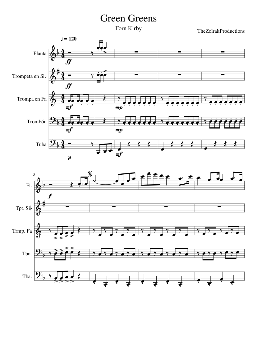 Green Greens For Brass Quintet Sheet music for Tuba (Solo) 