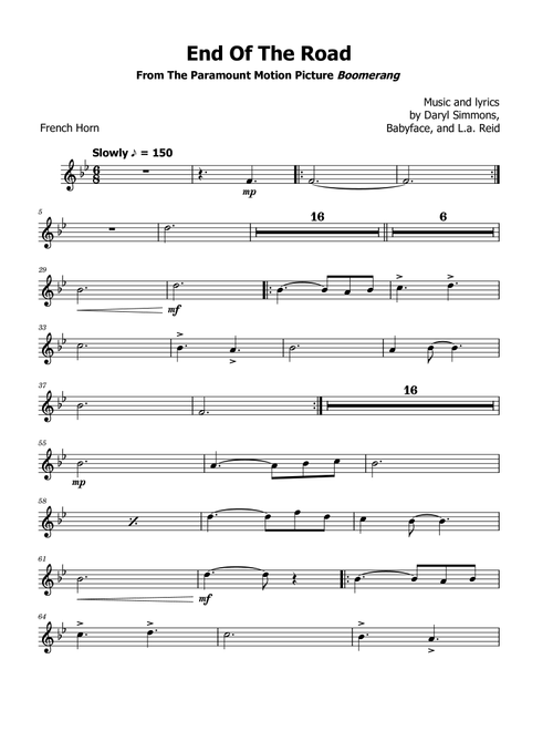 End Of The Road (Arr. David Lartey) - Boyz Ii Men (French Horn Solo)