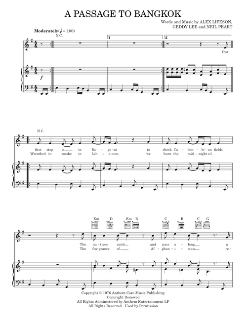 A passage to bangkok - Rush (Piano-Vocal-Guitar)