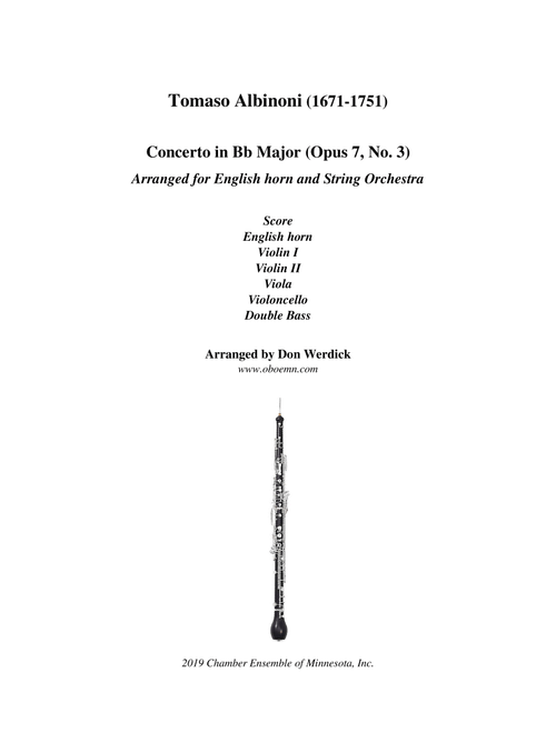 Concerto for English horn in Bb Major, Op. 7 No. 3 and String Orchestra (Arr. Don Werdick (1946 - )) - Tomaso Albinoni (1671-1751) (Small Ensemble)
