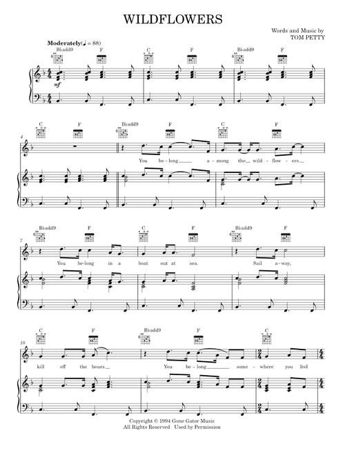 Wildflowers - Tom Petty (Piano-Vocal-Guitar)