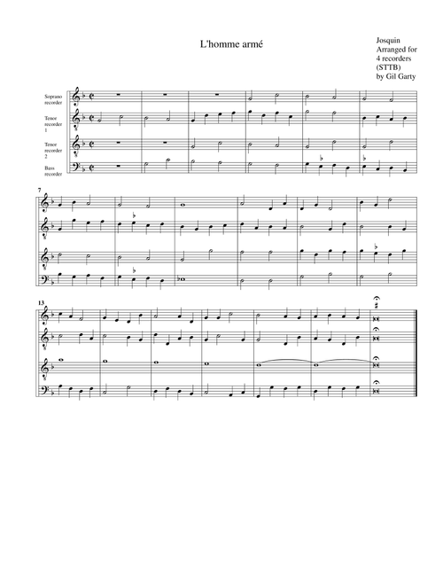 L'homme armÃ© (arrangement for 4 recorders) (Arr. Gil Garty) - Josquin Des Prez (Recorder Ensemble)