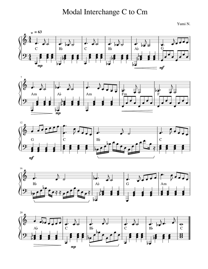 Composition using Modal interchange Sheet Music with Chords for Piano ...