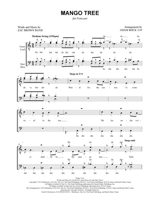 Mango Tree (Arr. Adam Bock) - Anna Harwood, Niko Moon, Zachary Alexander Brown (Choral, TTBB)