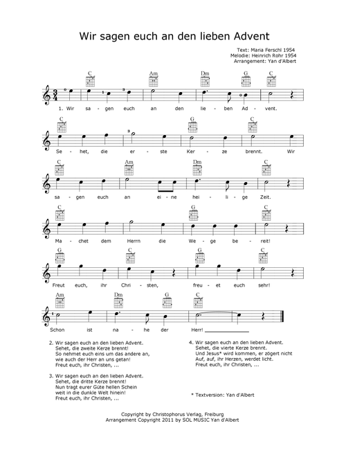 Wir sagen euch an den lieben Advent (Arr. Yan d'Albert) (Guitar Chords-Lyrics)