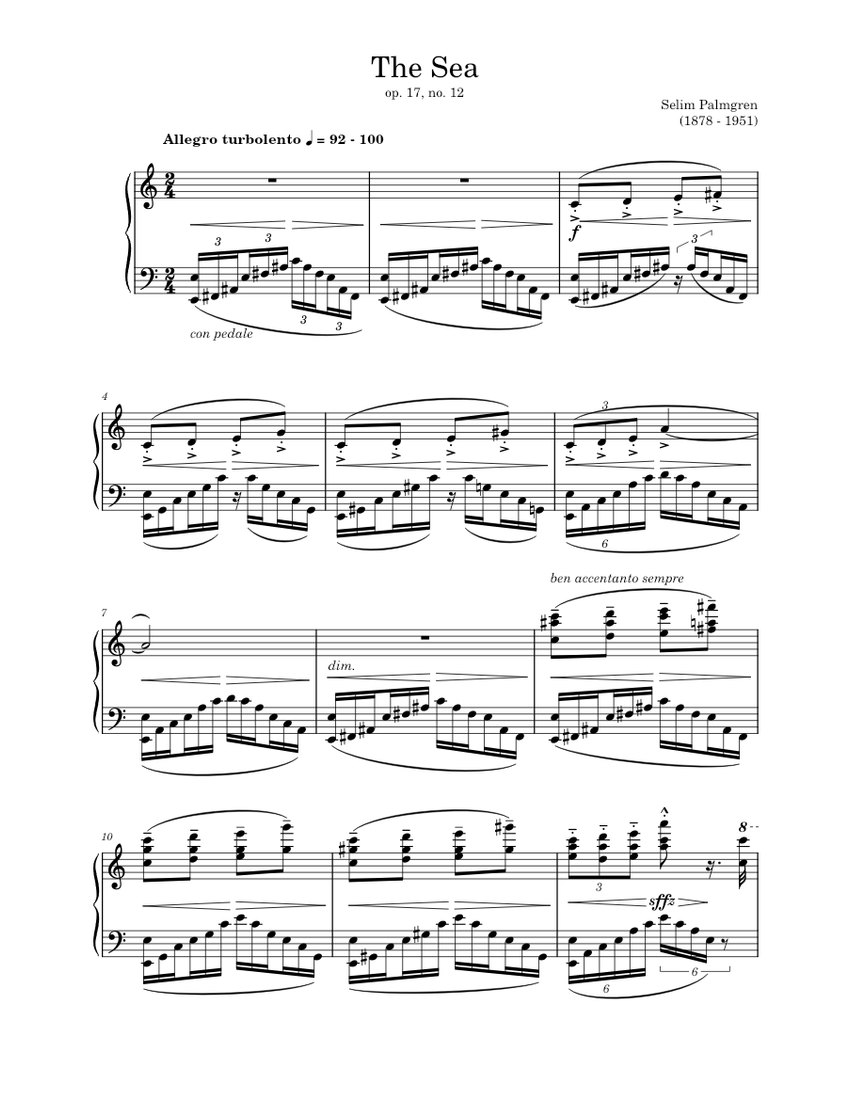 The Sea op. 17, no 12 - Selim Palmgren Sheet Music for Piano