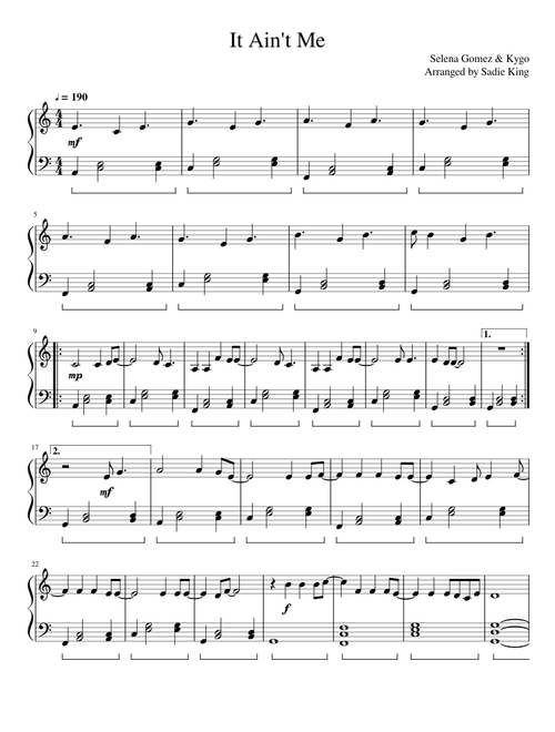 It Ain't Me - Kygo and Selena Gomez - Easy Piano