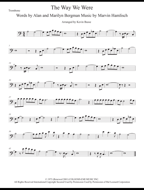 The Way We Were (Arr. Kevin Busse) - Barbra Streisand (Trombone Solo)
